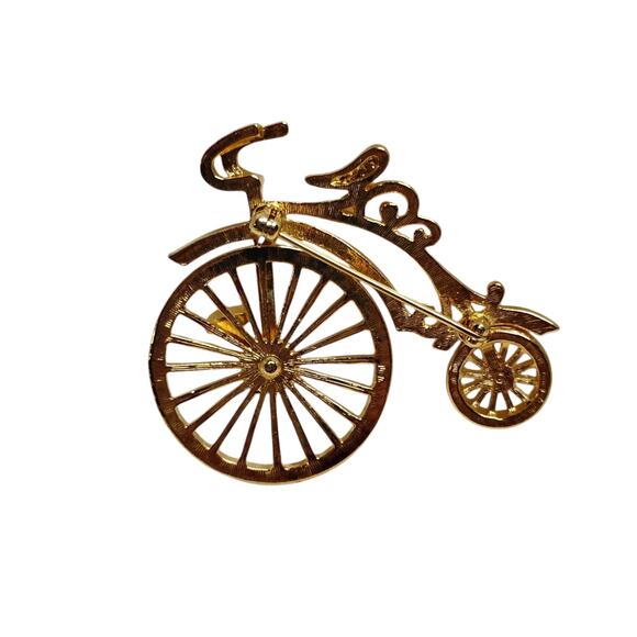 Vintage Bicycle Brooch Gold Tone Spinning Wheel Vintage 🚲 - Picture 6 of 11